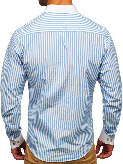 Chemise à manches longues pour homme bleue claire rayée Bolf 20727