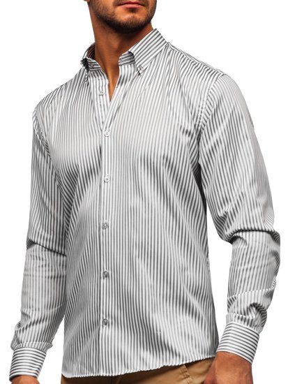 Chemise à manches longues pour homme grise rayée Bolf 20726