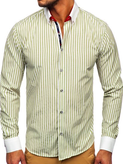 Chemise à manches longues pour homme verte rayée Bolf 20727