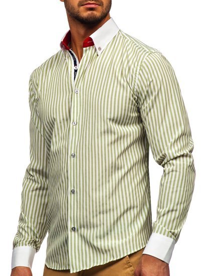 Chemise à manches longues pour homme verte rayée Bolf 20727