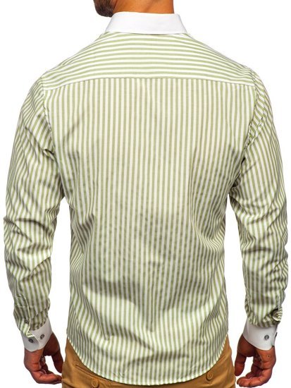 Chemise à manches longues pour homme verte rayée Bolf 20727