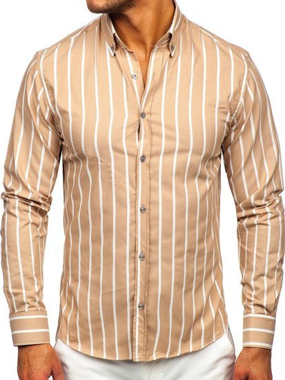 Chemise à manches longues rayée beige pour homme Bolf 20730 