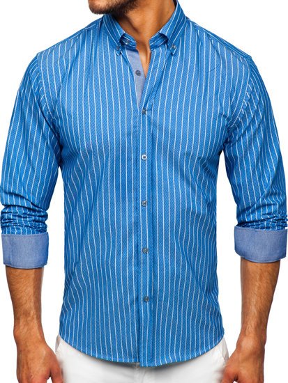 Chemise à manches longues rayée bleue claire pour homme Bolf 20731-1