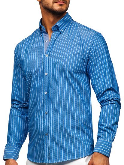 Chemise à manches longues rayée bleue claire pour homme Bolf 20731-1