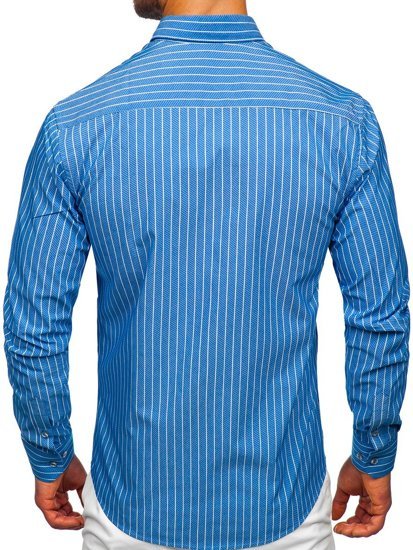 Chemise à manches longues rayée bleue claire pour homme Bolf 20731-1