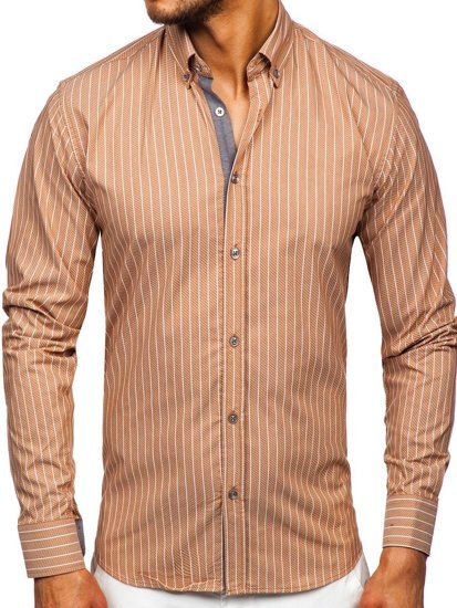 Chemise à manches longues rayée brune pour homme Bolf 20731-1 