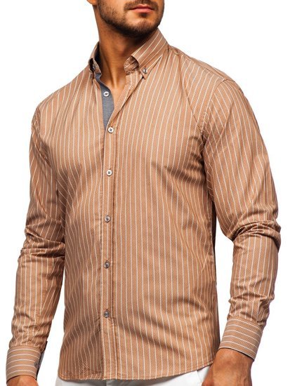 Chemise à manches longues rayée brune pour homme Bolf 20731-1 