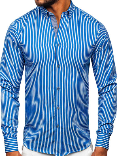 Chemise à manches longues rayée pour homme bleue Bolf 22730