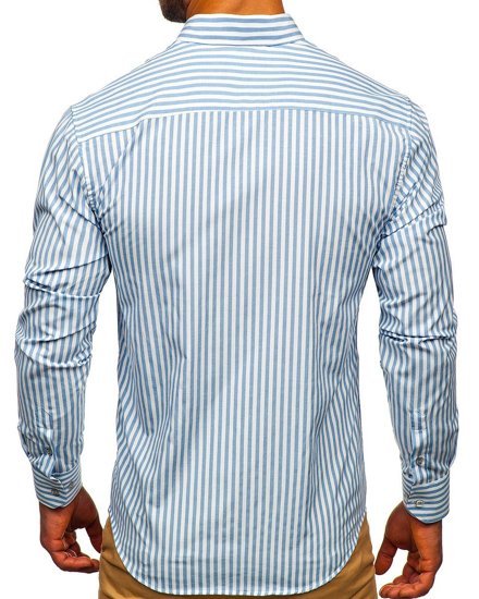 Chemise à manches longues rayée pour homme bleue foncée Bolf 20704 