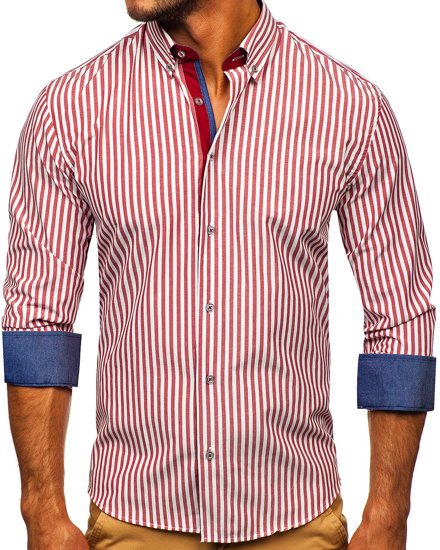 Chemise à manches longues rayée pour homme bordeaux Bolf 20704 