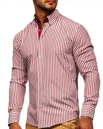 Chemise à manches longues rayée pour homme bordeaux Bolf 20704 