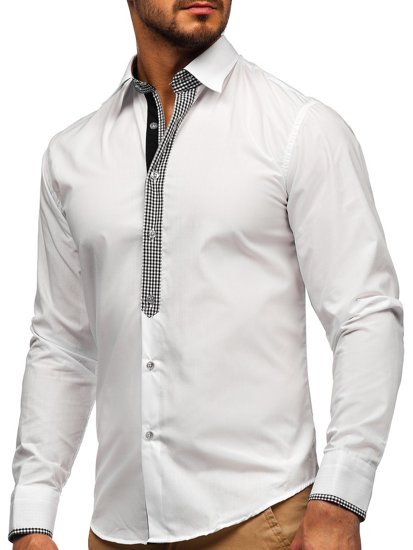 Chemise élégante à manche longue pour homme blanche Bolf 6873