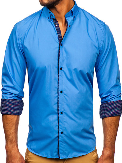 Chemise élégante à manche longue pour homme bleue Bolf 7724-1