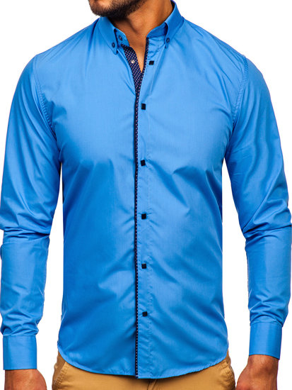 Chemise élégante à manche longue pour homme bleue Bolf 7724-1