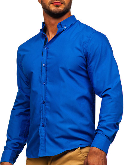 Chemise élégante à manche longue pour homme bleue foncée Bolf 3713