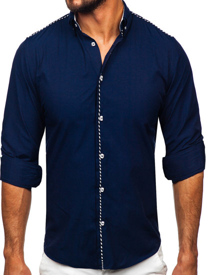 Chemise élégante à manche longue pour homme bleue foncée Bolf 6920