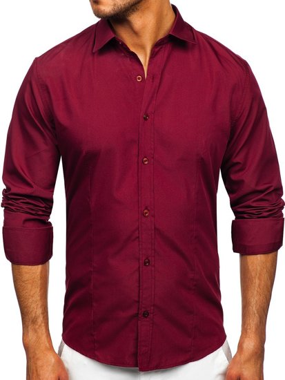 Chemise élégante à manche longue pour homme bordeaux Bolf 1703