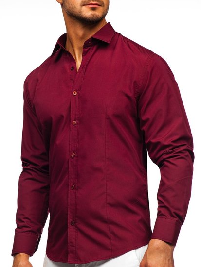 Chemise élégante à manche longue pour homme bordeaux Bolf 1703