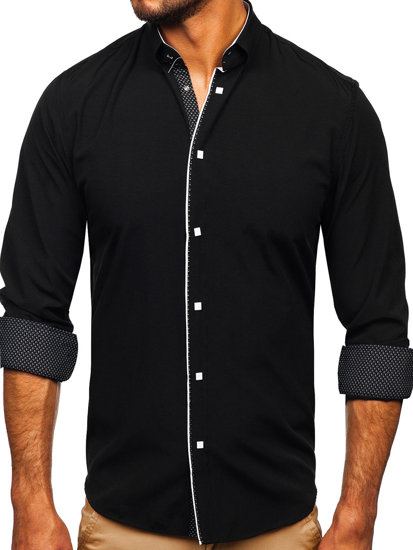 Chemise élégante à manche longue pour homme noire Bolf 7724-1