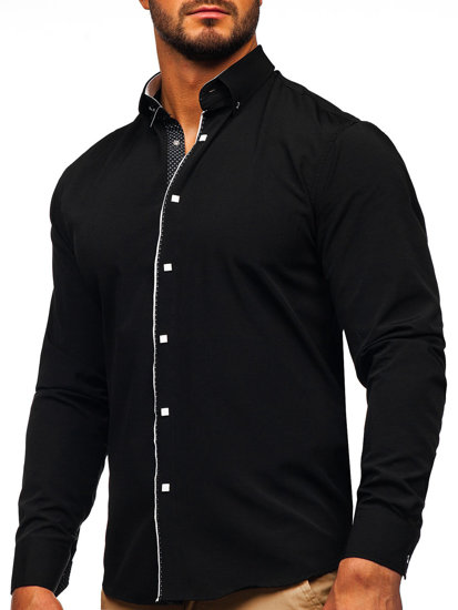 Chemise élégante à manche longue pour homme noire Bolf 7724-1