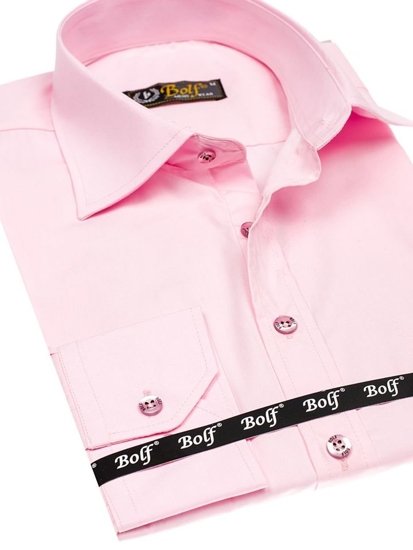 Chemise élégante à manche longue pour homme rose Bolf 1703