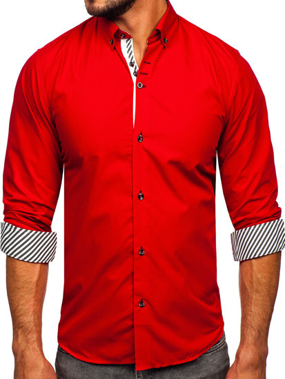 Chemise élégante à manche longue pour homme rouge Bolf 5796-1