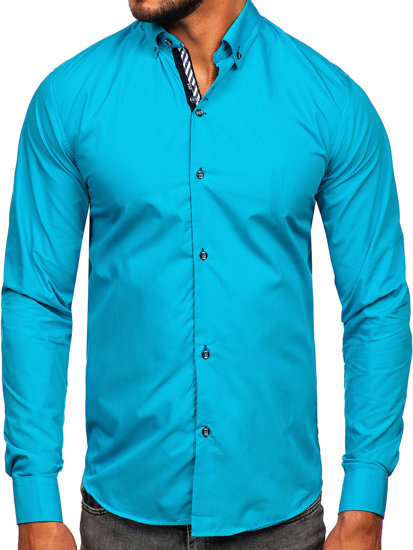 Chemise élégante à manche longue pour homme turquoise Bolf 5796-1