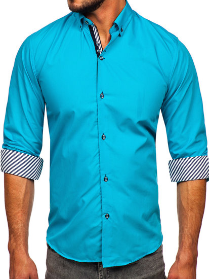 Chemise élégante à manche longue pour homme turquoise Bolf 5796-1