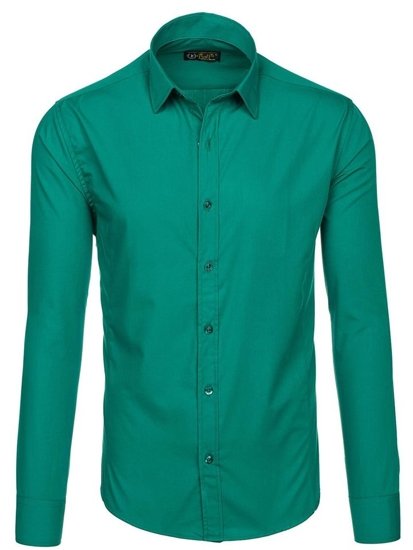 Chemise élégante à manche longue pour homme verte foncée Bolf 1703