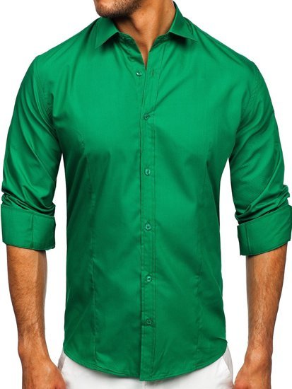 Chemise élégante à manche longue pour homme verte foncée Bolf 1703