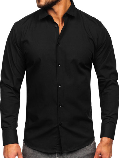 Chemise élégante à manche longue slim fit pour homme noire Bolf MS14