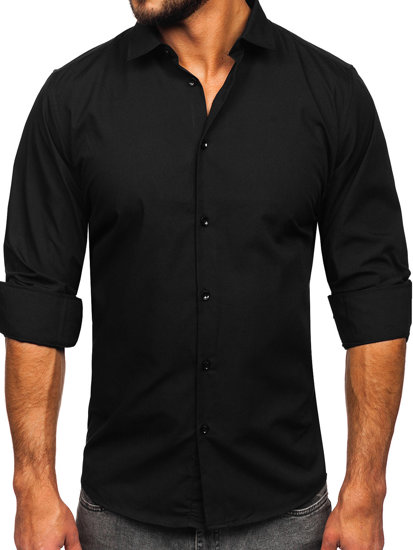 Chemise élégante à manche longue slim fit pour homme noire Bolf MS14