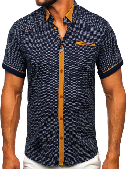 Chemise élégante à manches courtes pour homme bleue foncée Bolf 19616