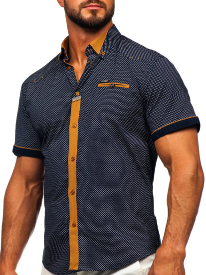 Chemise élégante à manches courtes pour homme bleue foncée Bolf 19616