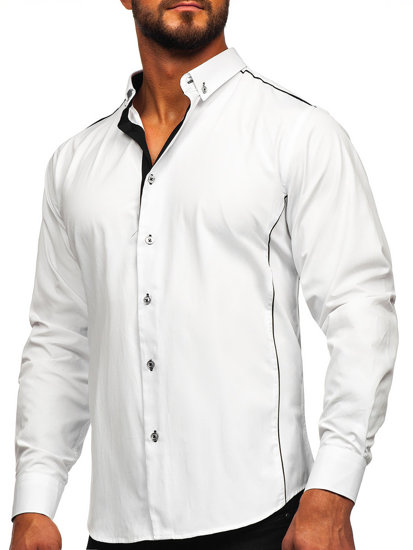 Chemise élégante à manches longues pour homme blanche-noire Bolf 5722-1