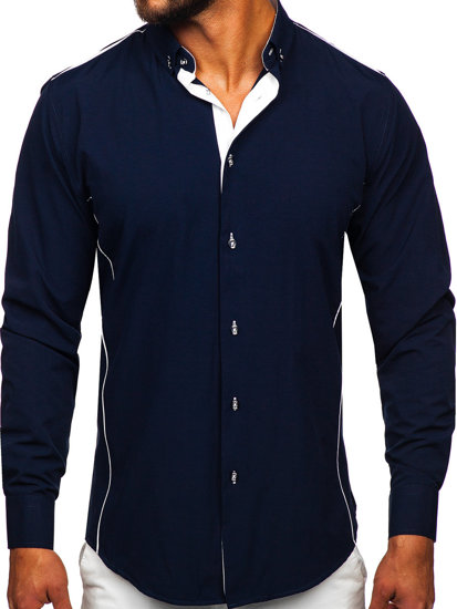 Chemise élégante à manches longues pour homme bleue foncée Bolf 5722-1