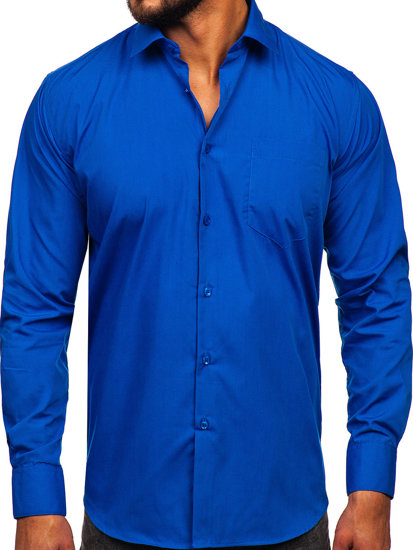 Chemise élégante à manches longues pour homme bleue moyenne Bolf M14