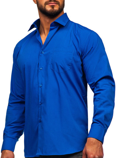 Chemise élégante à manches longues pour homme bleue moyenne Bolf M14