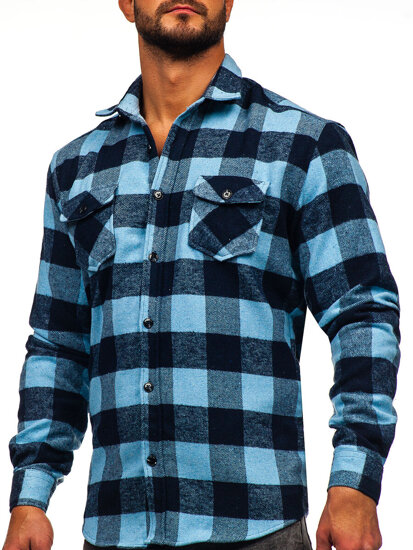 Chemise en flanelle à manche longue pour homme bleue Bolf 20723