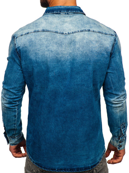 Chemise en jean à manche longue pour homme bleue foncée Bolf MC710BS