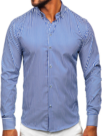 Chemise en rayures à manche longue pour homme bleue Bolf 22731