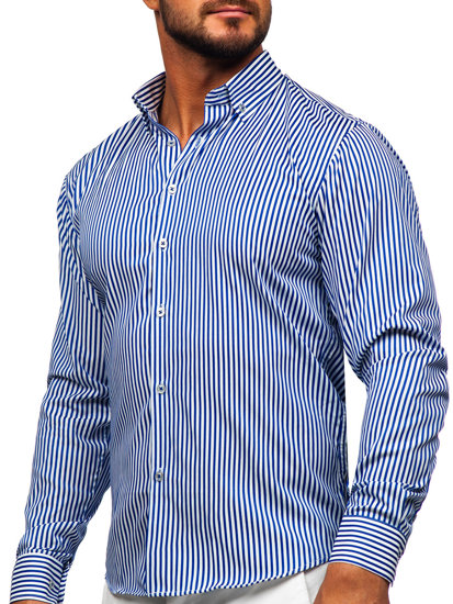 Chemise en rayures à manche longue pour homme bleue Bolf 22731