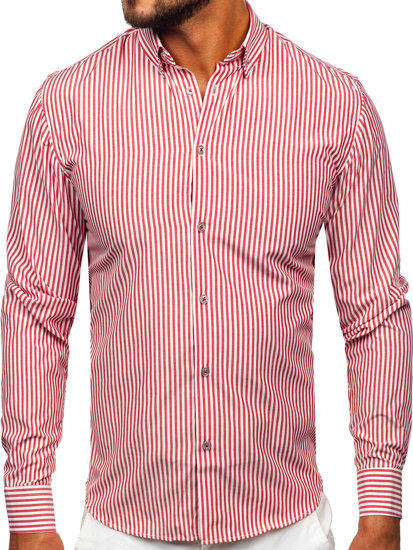 Chemise en rayures à manche longue pour homme corail Bolf 22731