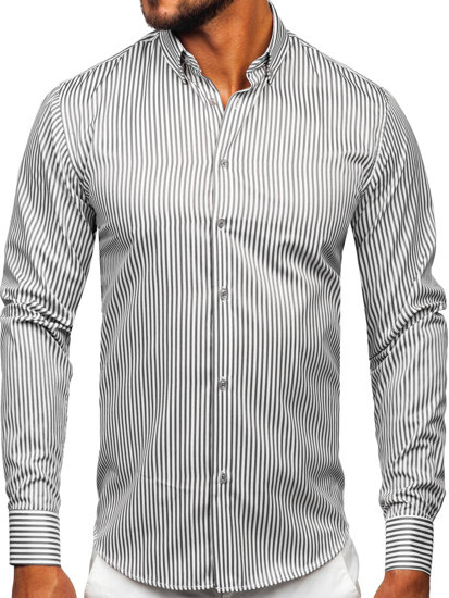 Chemise en rayures à manche longue pour homme grise Bolf 22731