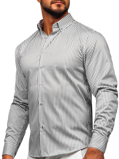 Chemise en rayures à manche longue pour homme grise Bolf 22731