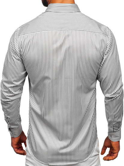 Chemise en rayures à manche longue pour homme grise Bolf 22731