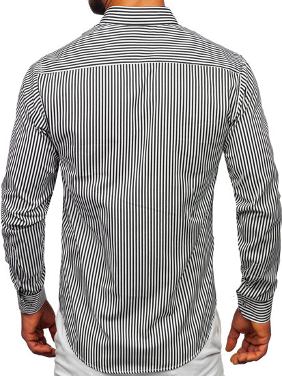 Chemise en rayures à manche longue pour homme noire Bolf 22731