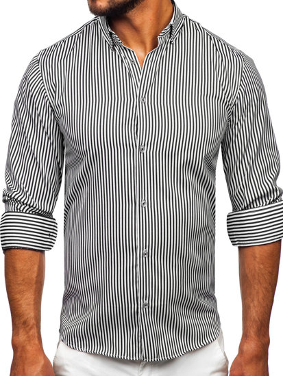 Chemise en rayures à manche longue pour homme noire Bolf 22731