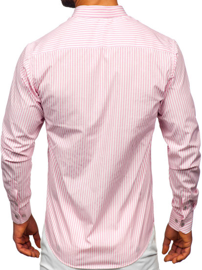 Chemise en rayures à manche longue pour homme rose Bolf 22731