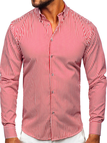 Chemise en rayures à manche longue pour homme rouge Bolf 22731